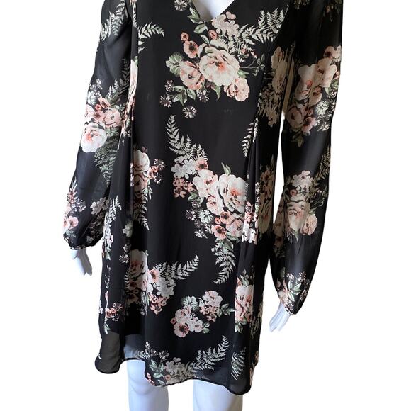 BCBGeneration Womens Size XS Long Sleeve Pleated V Neck Tunic Shift Mini Dress - Picture 7 of 11